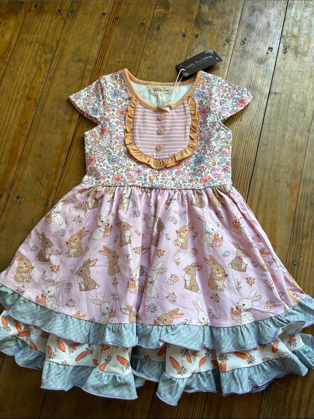 Matilda Jane Pink & Peach Bunny Ruffle Dress for Girls